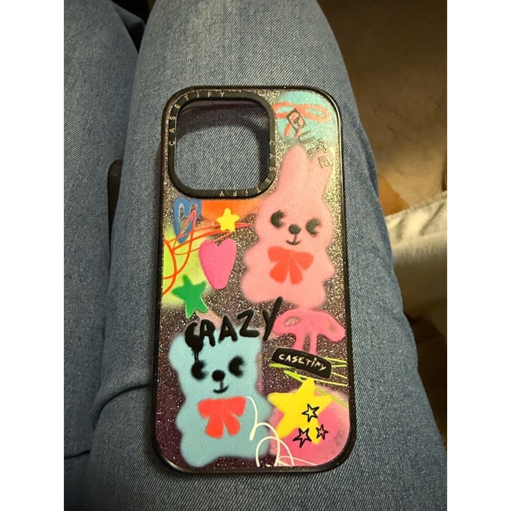 Casetify 15 PRO Pink & Blue Bunny Glitter iPhone case, Excellent Condition